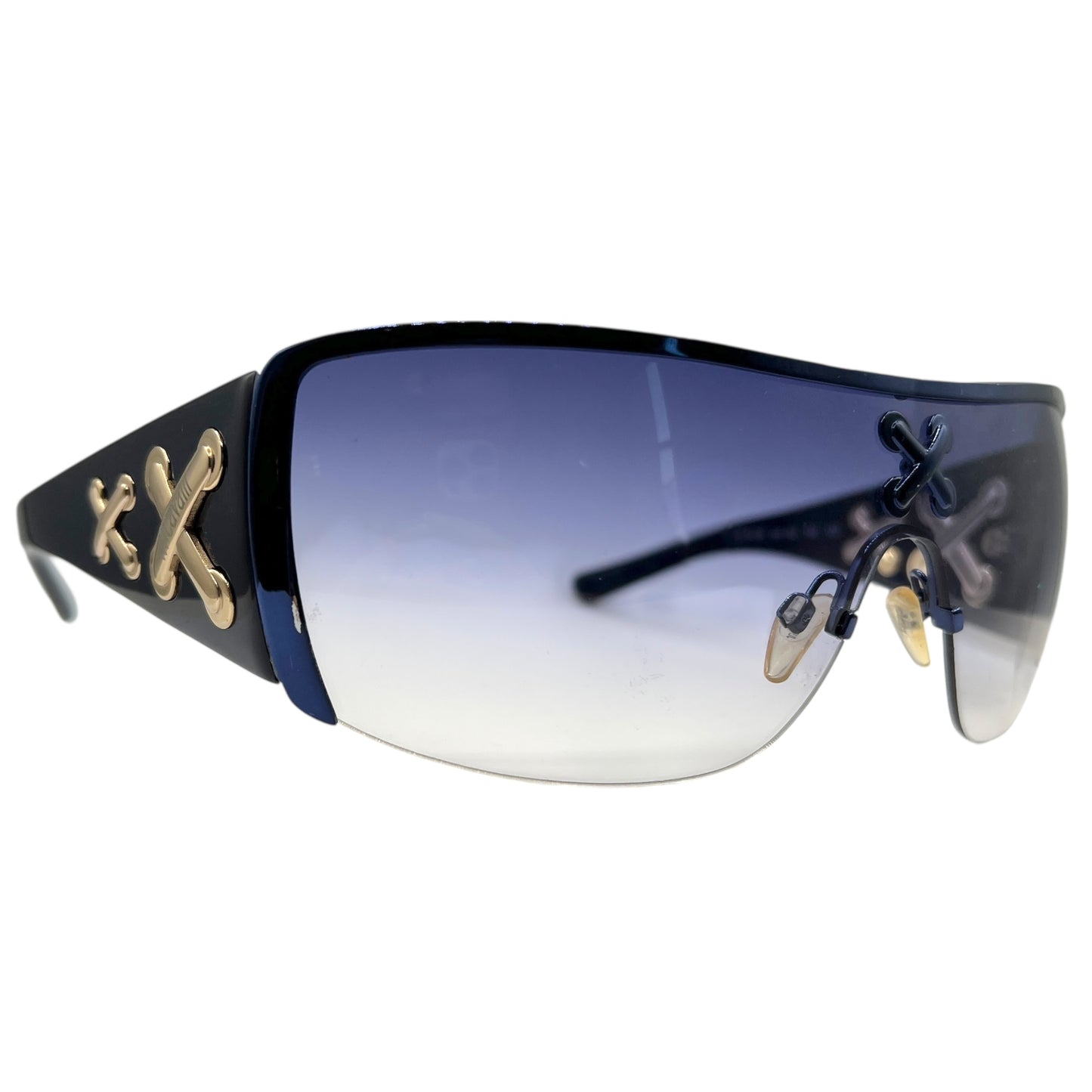 Just Cavalli Roberto Cavalli Blue & Gold 'Lace Up' Shield Sunglasses JC141S