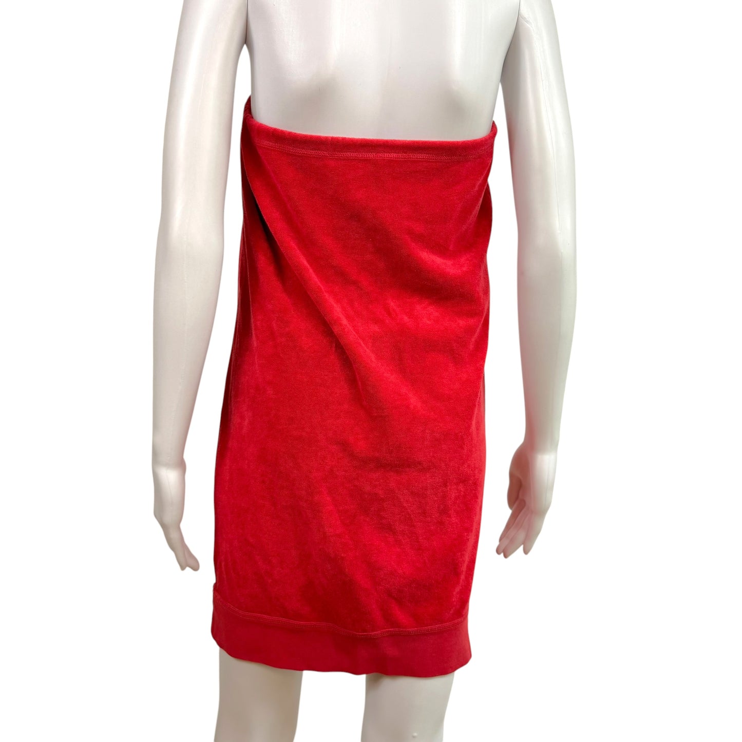 Dsquared2 Red & Yellow Loop Terry Logo Embroidered Strapless Mini Dress
