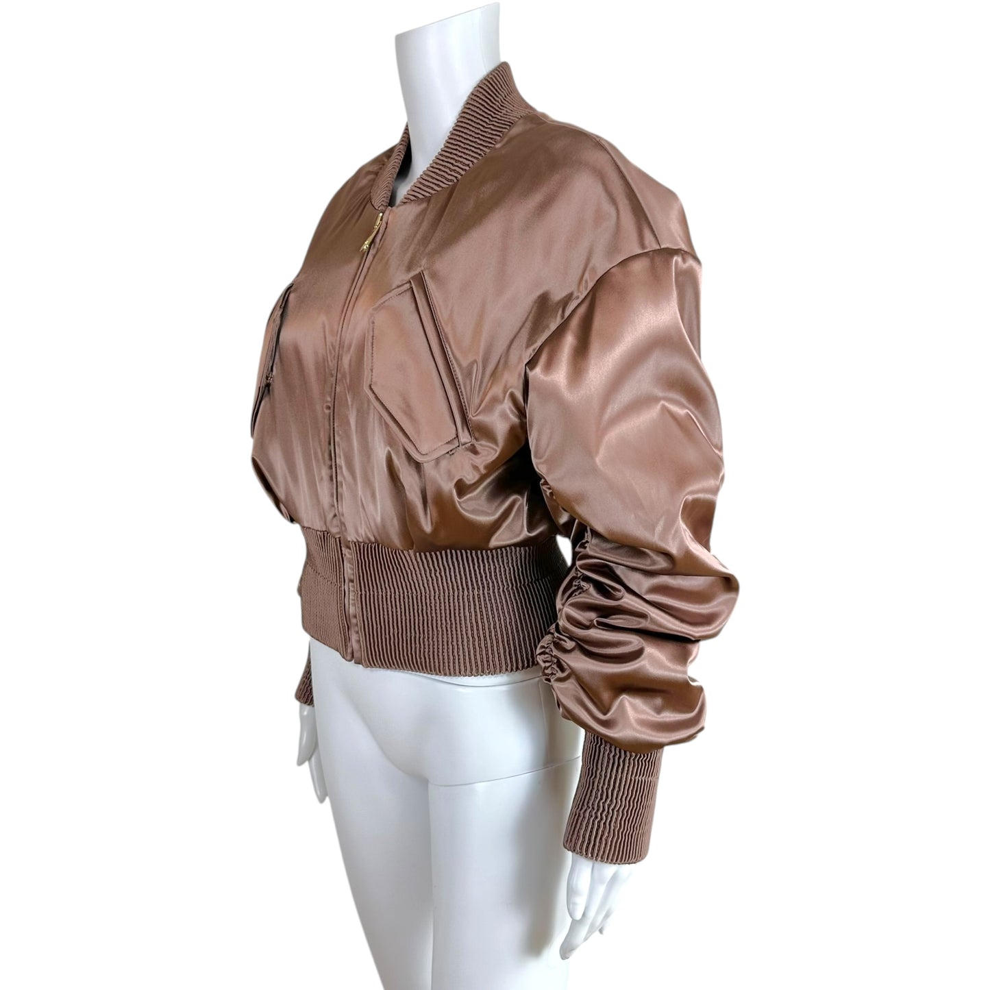 Dolce & Gabbana Dusty Rose Oversized Cropped Satin Bomber Jacket