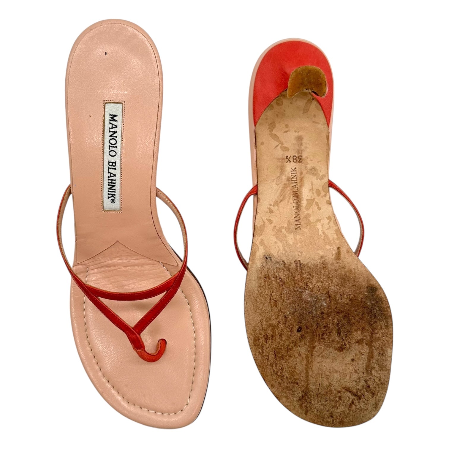 Manolo Blahnik Pink Leather Kitten Heel Flip Flops - Outfit Repeater