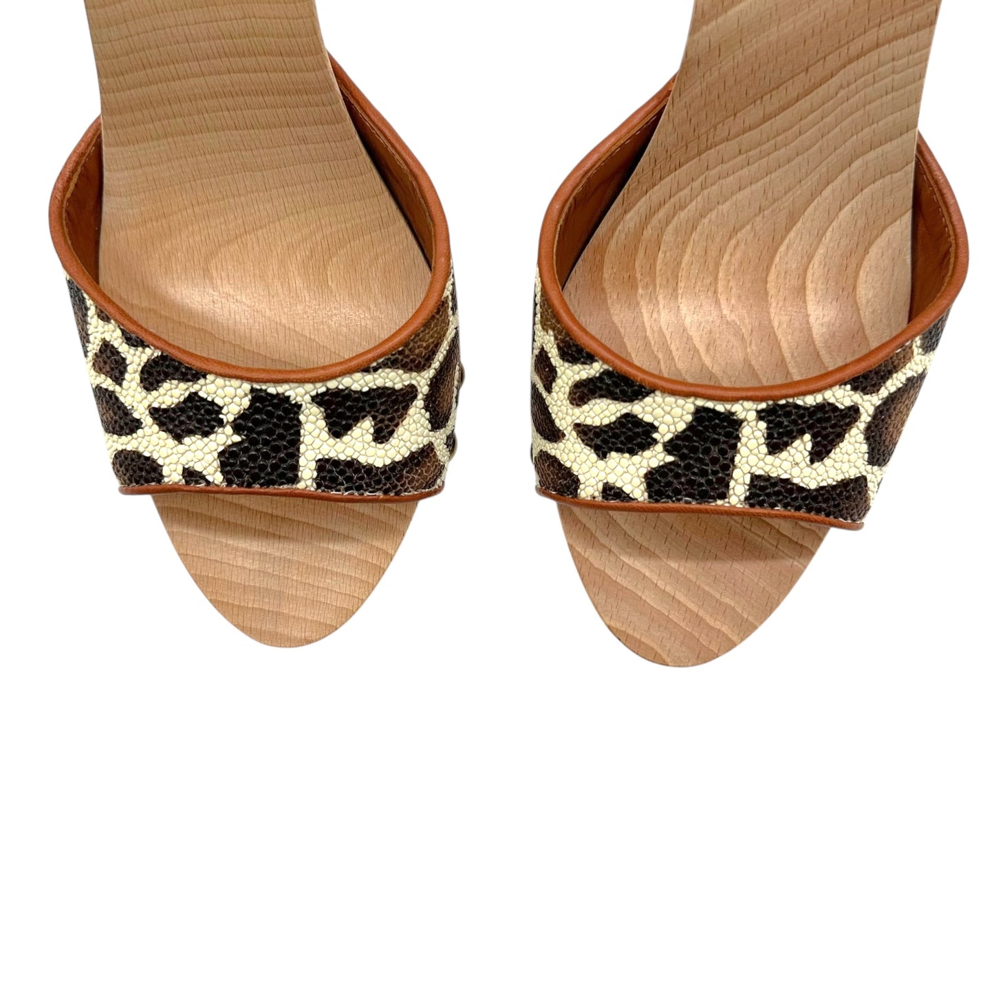 Manolo Blahnik Leopard Print Stingray Wooden Mule Heels