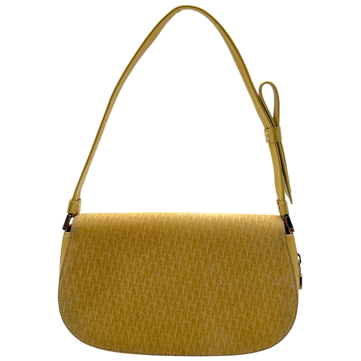 Christian Dior Yellow Monogram Suede & Patent Leather Zippered Shoulder Bag