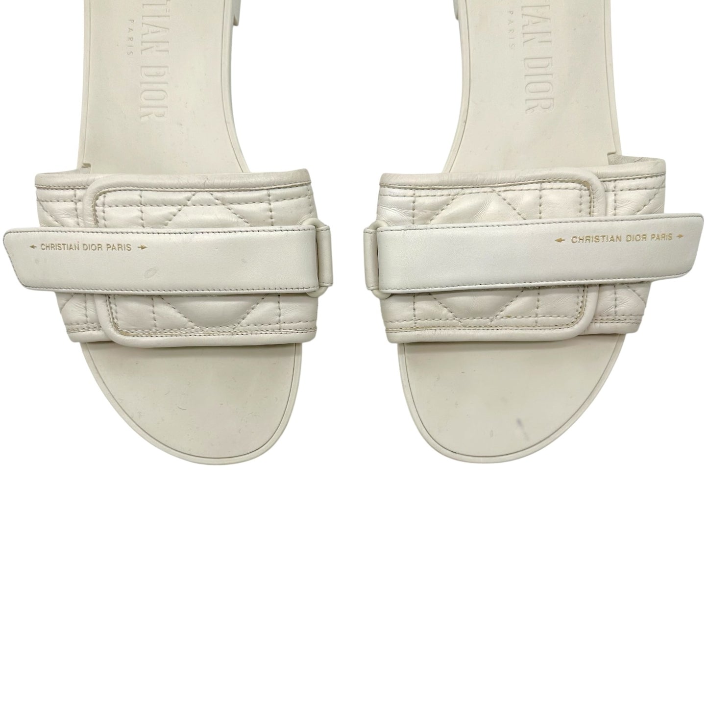 Christian Dior Ivory Cannage Leather Flat Slide Sandals