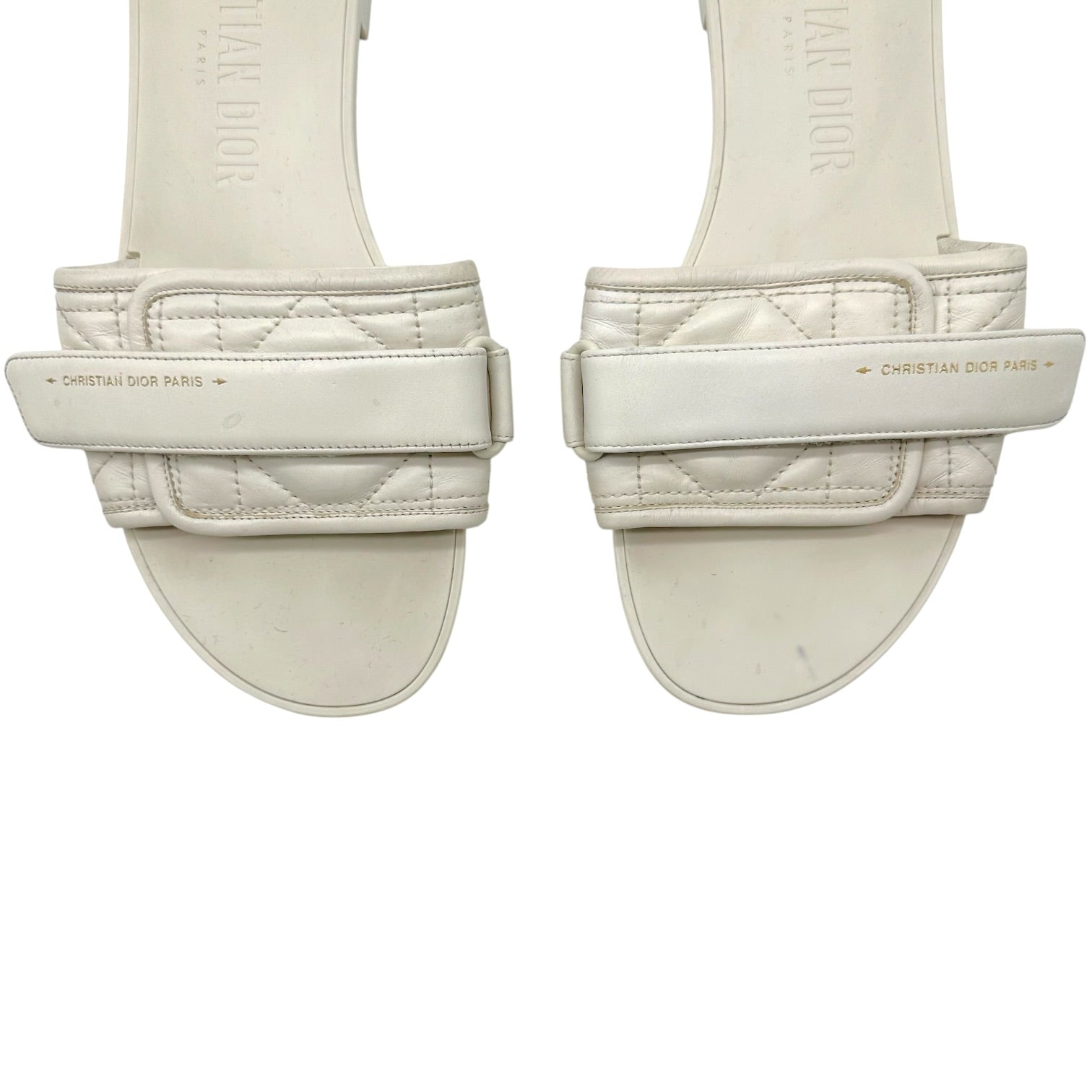 Christian Dior Ivory Cannage Leather Flat Slide Sandals