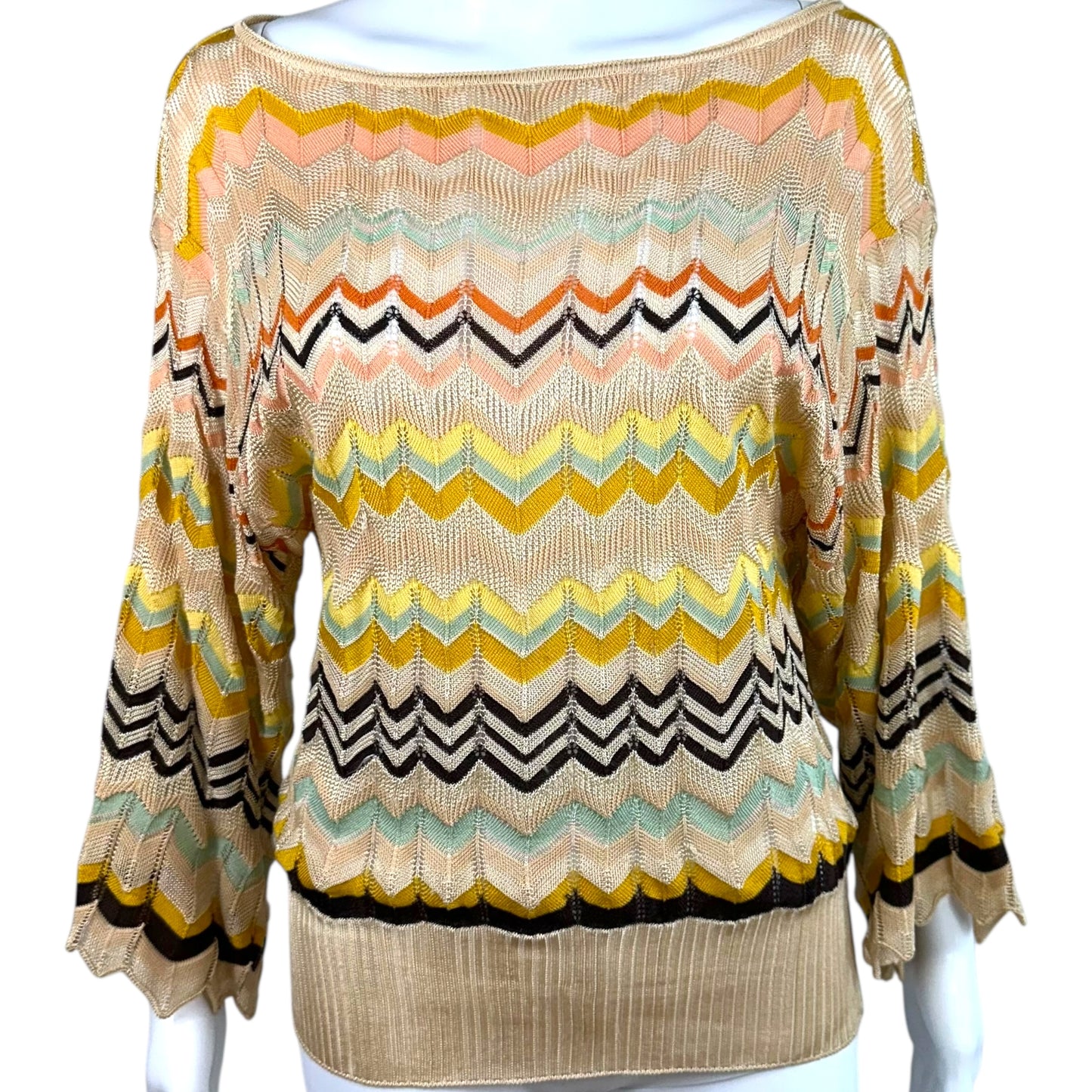 M Missoni Multicolor Chevorn Knit 3/4 Sleeve Top - Outfit Repeater