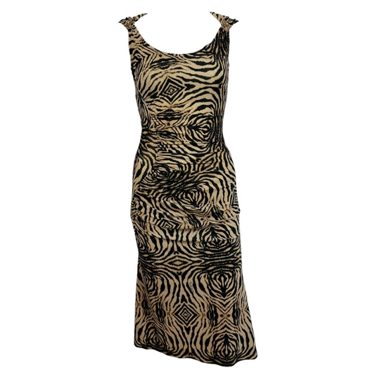 Roberto Cavalli 2006 Tan & Black Zebra Print Midi Dress