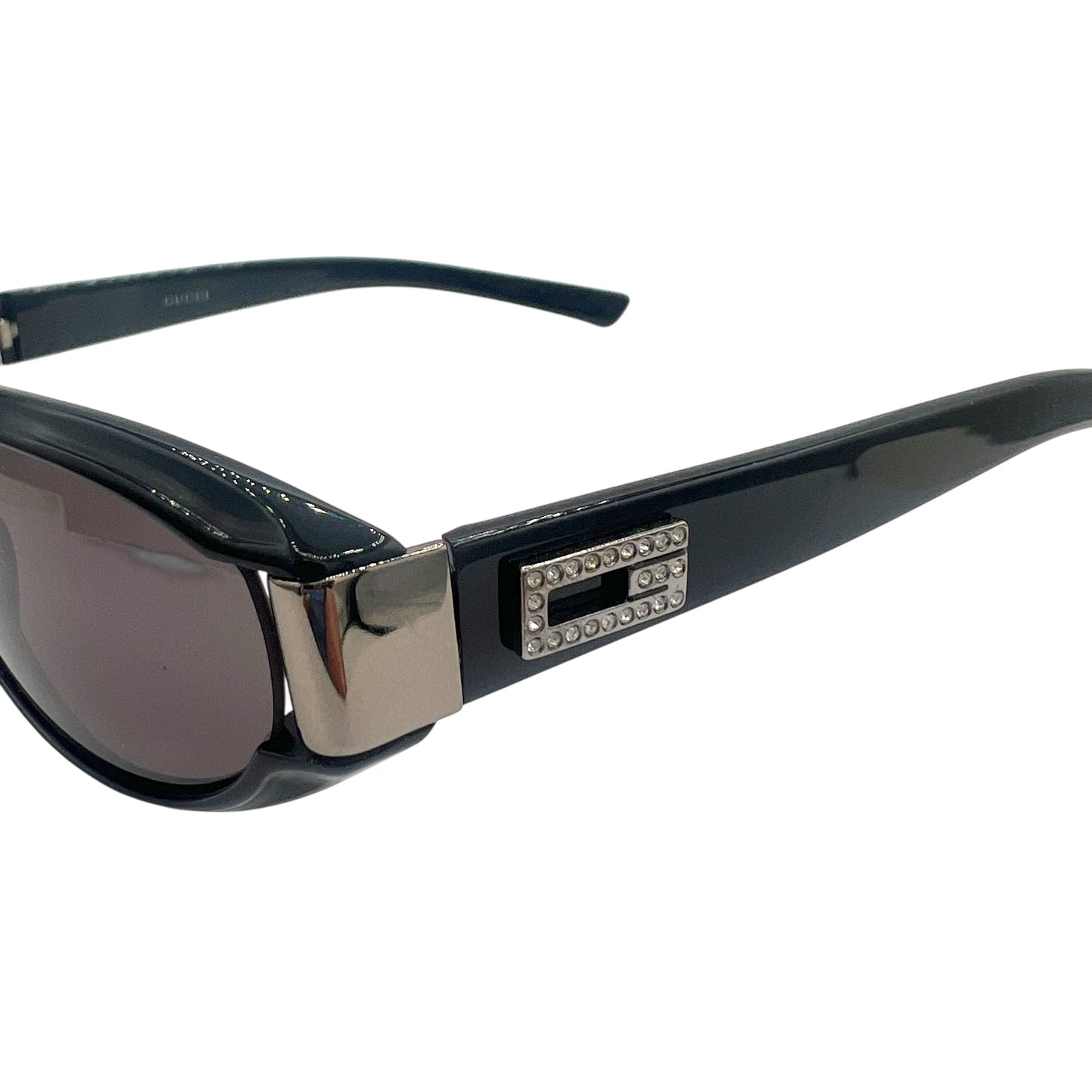 Gucci 90's Black Slim Oval Sunglasses w/ Crystal G Logo GG2549