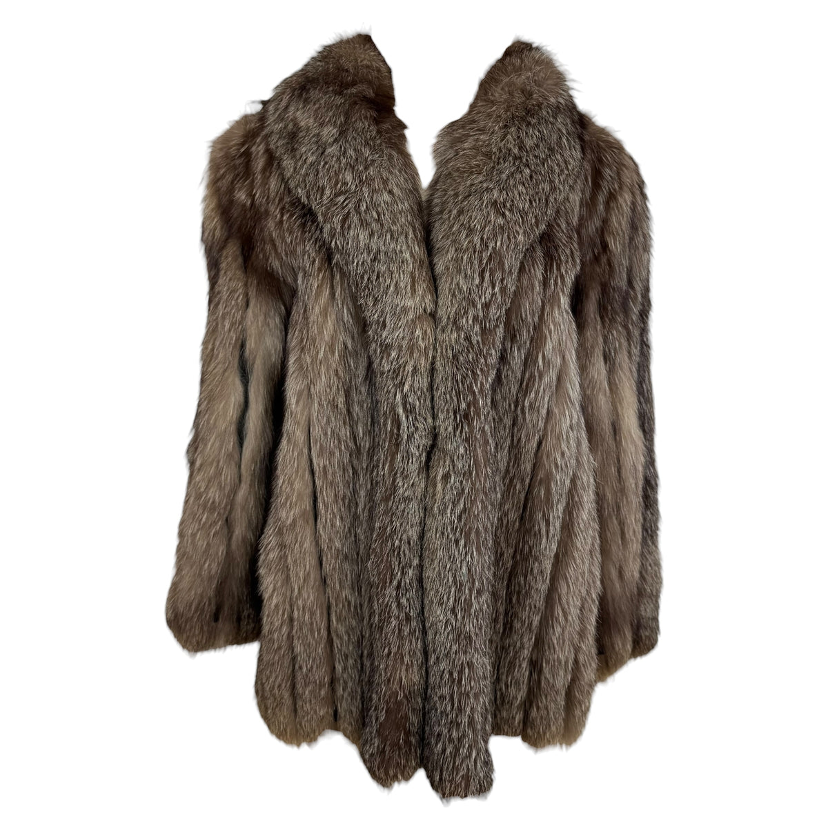 Saga Silver Fox Fur Coat Brown Gray Open Front 1990s