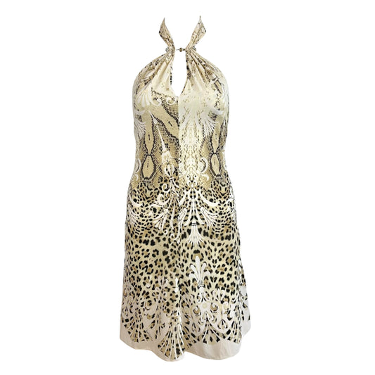 Roberto Cavalli 2006 Leopard Print Halter Mini Dress