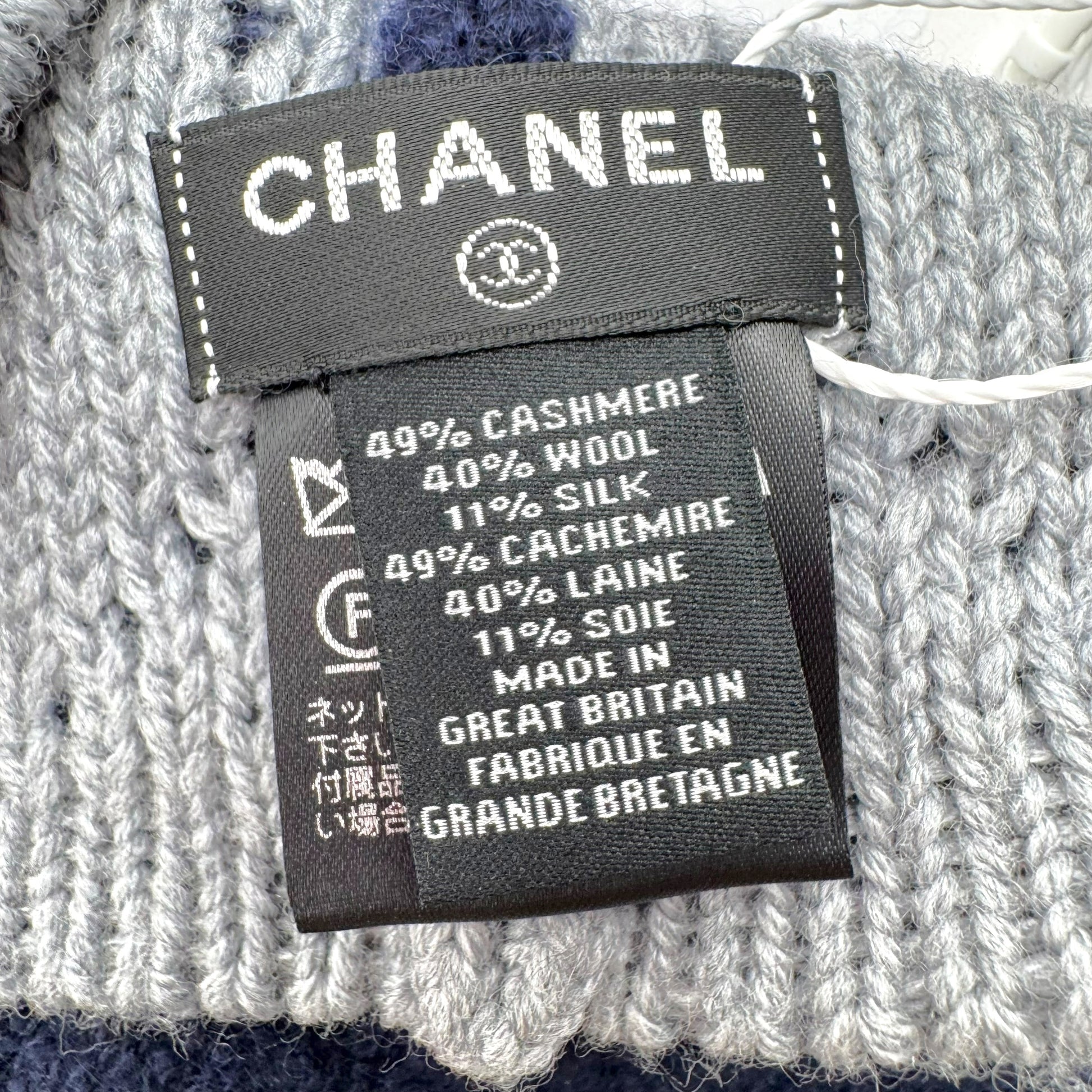 Chanel Navy Blue Cashmere Wool Logo Beanie Hat