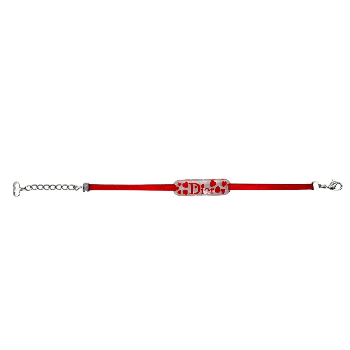 Dior Clear Lucite Heart Logo Bracelet Red Strap