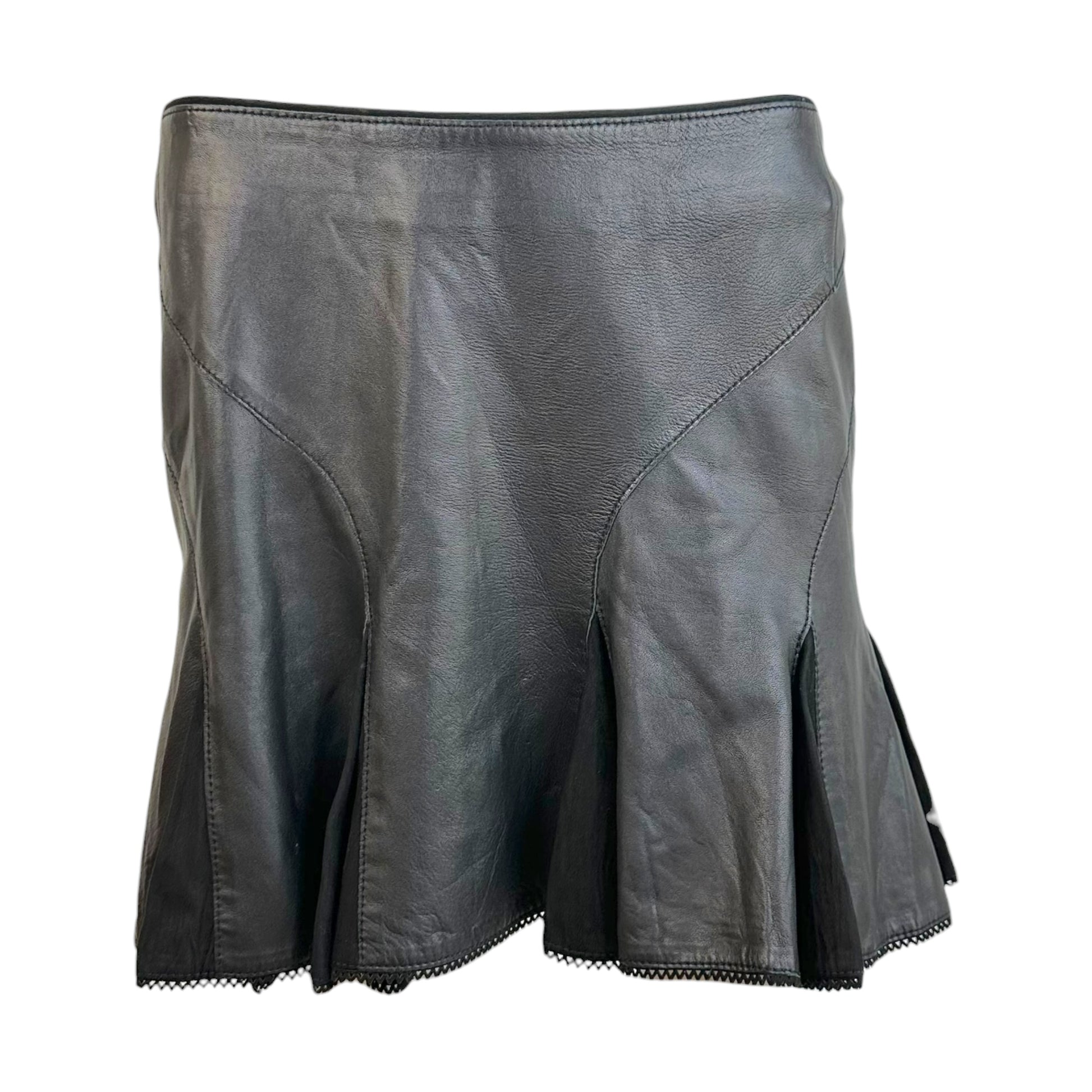 Roberto Cavalli Black Lambskin Mini Skirt Flared Hem