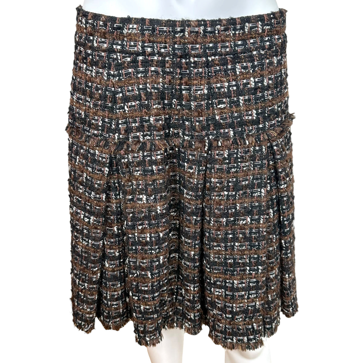 Dolce & Gabbana Tweed Pleated Midi Skirt Black Brown