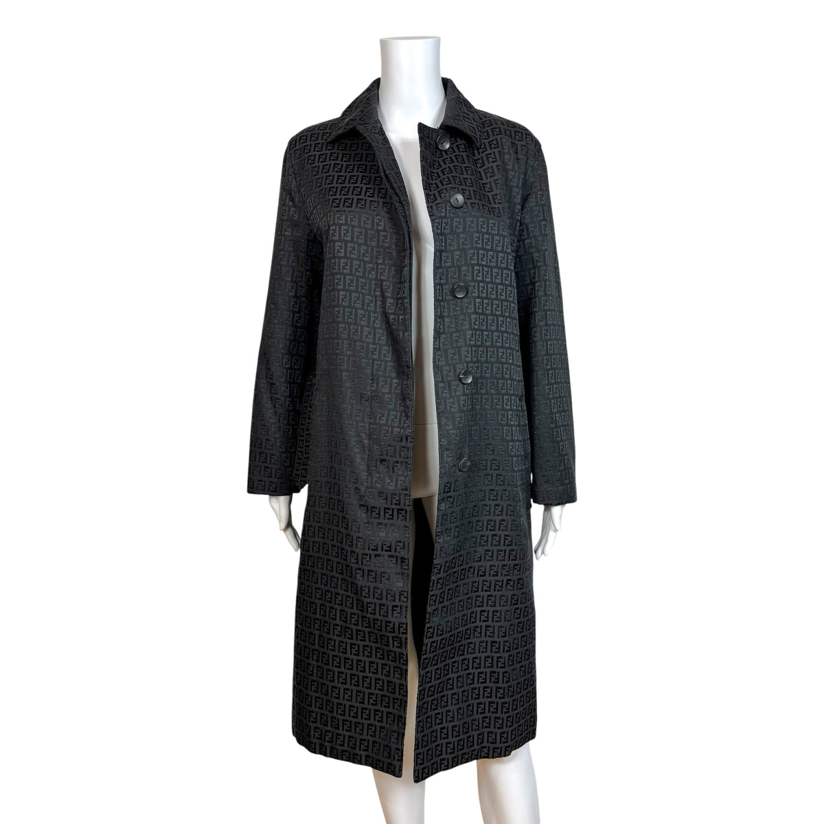 Fendi Black Zucchino Monogram Trench Coat