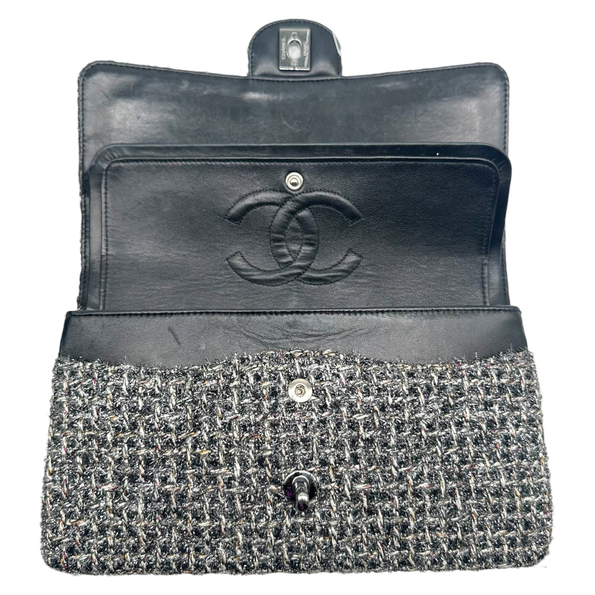 Chanel Medium Classic Flap Bag Dark Gray Metallic Tweed