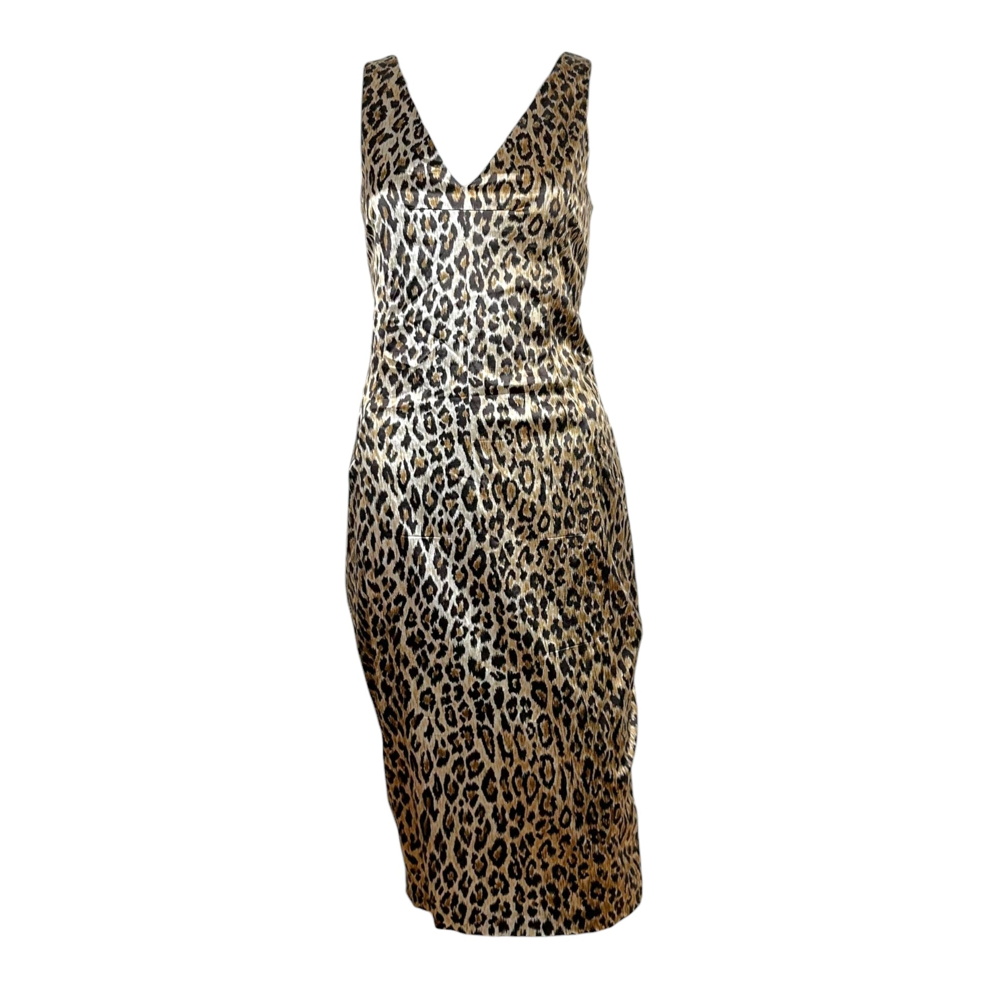 Dolce & Gabbana Leopard Print Satin Mid Dress XL