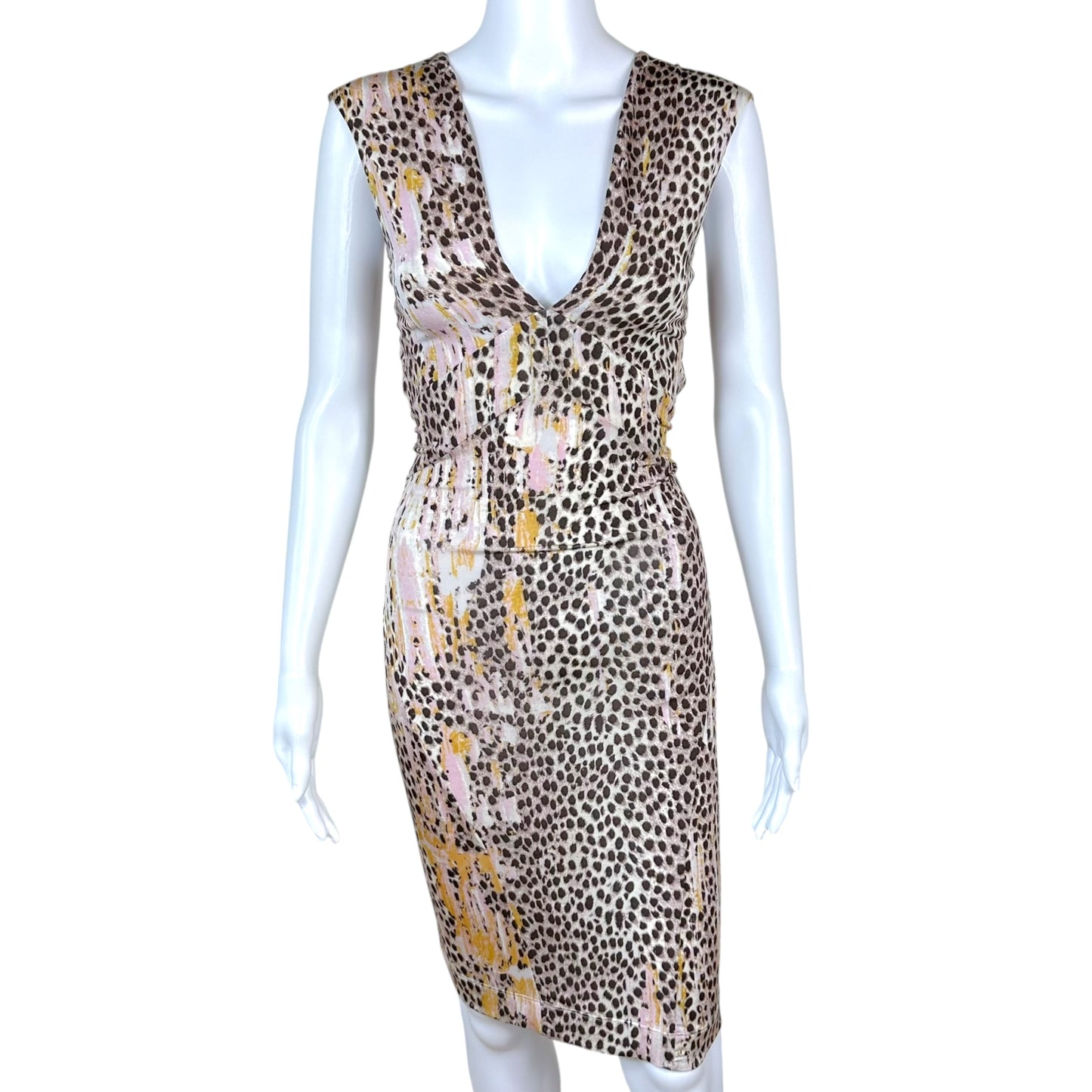 Just Cavalli Roberto Cavalli Pink Cheetah Print Backless Midi Dress