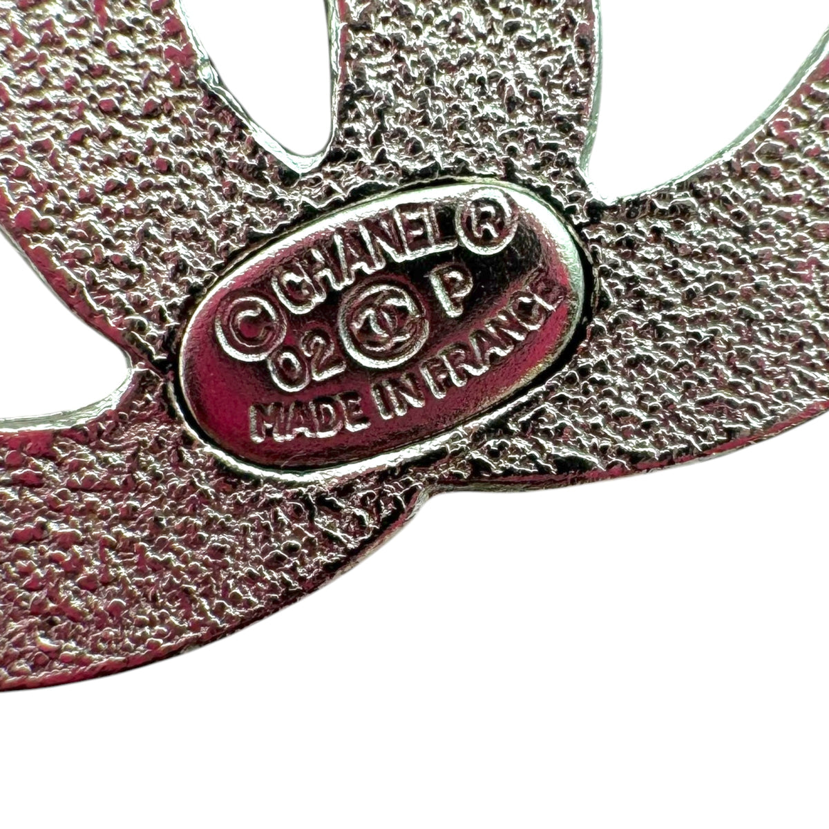 Chanel Silver Pink Crystal CC Logo Safety Pin Brooch