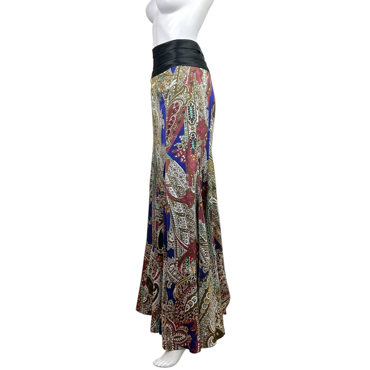 Just Cavalli Roberto Cavalli Jewel-Tone Paisley Print Satin Maxi Skirt