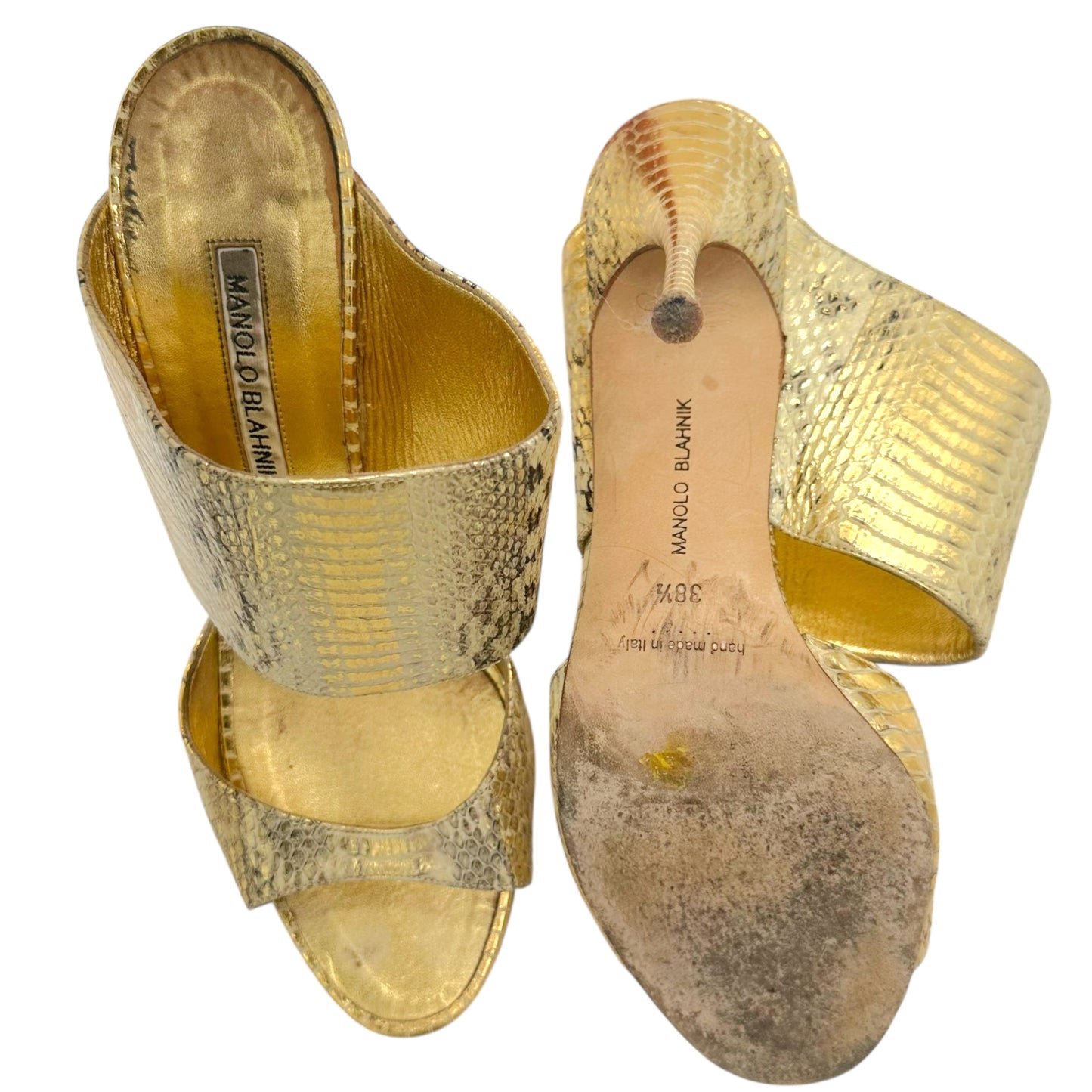 Manolo Blahnik Gold Python Mule Heels