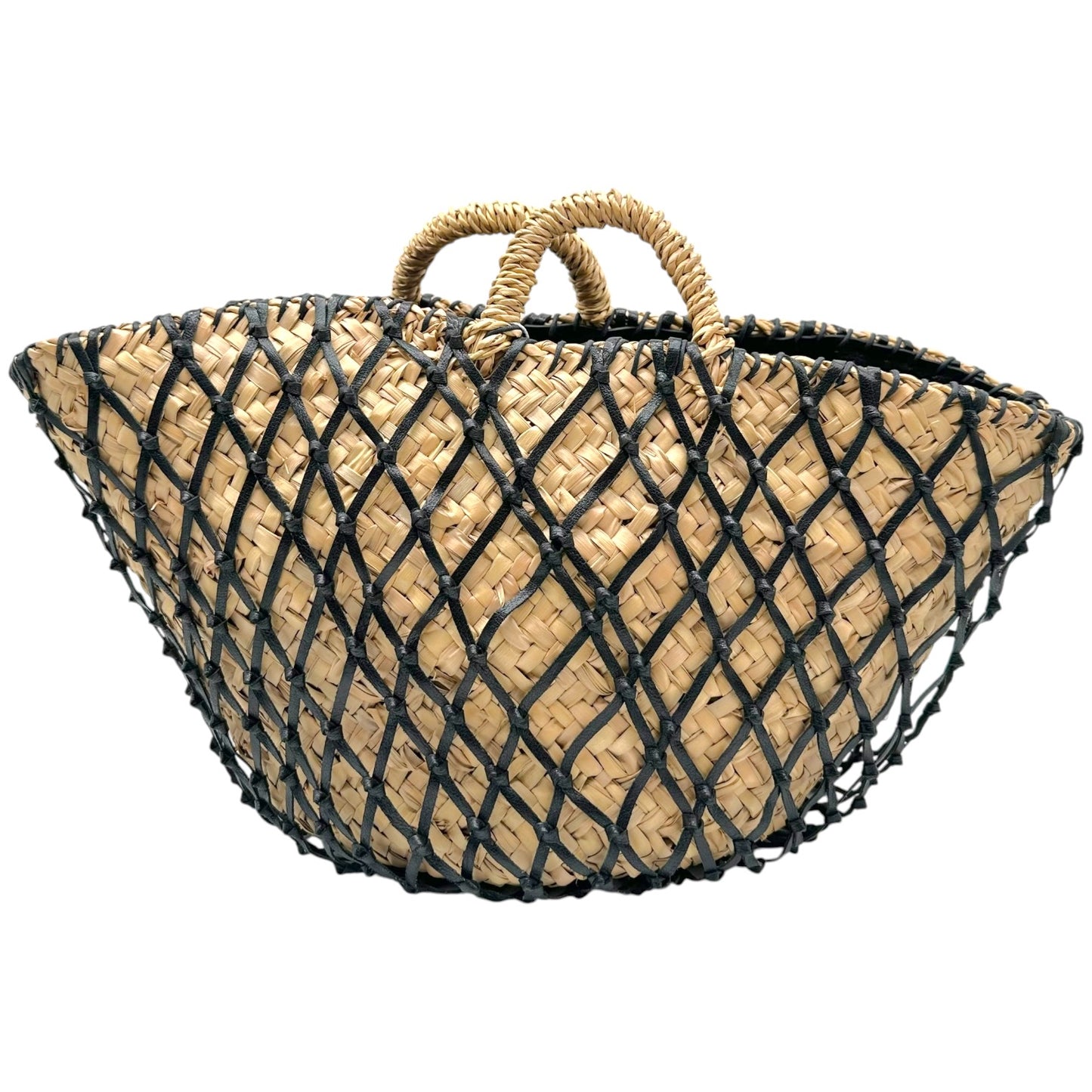 Dolce & Gabbana Raffia & Black Leather 'Netted' Beach Handbag Tote