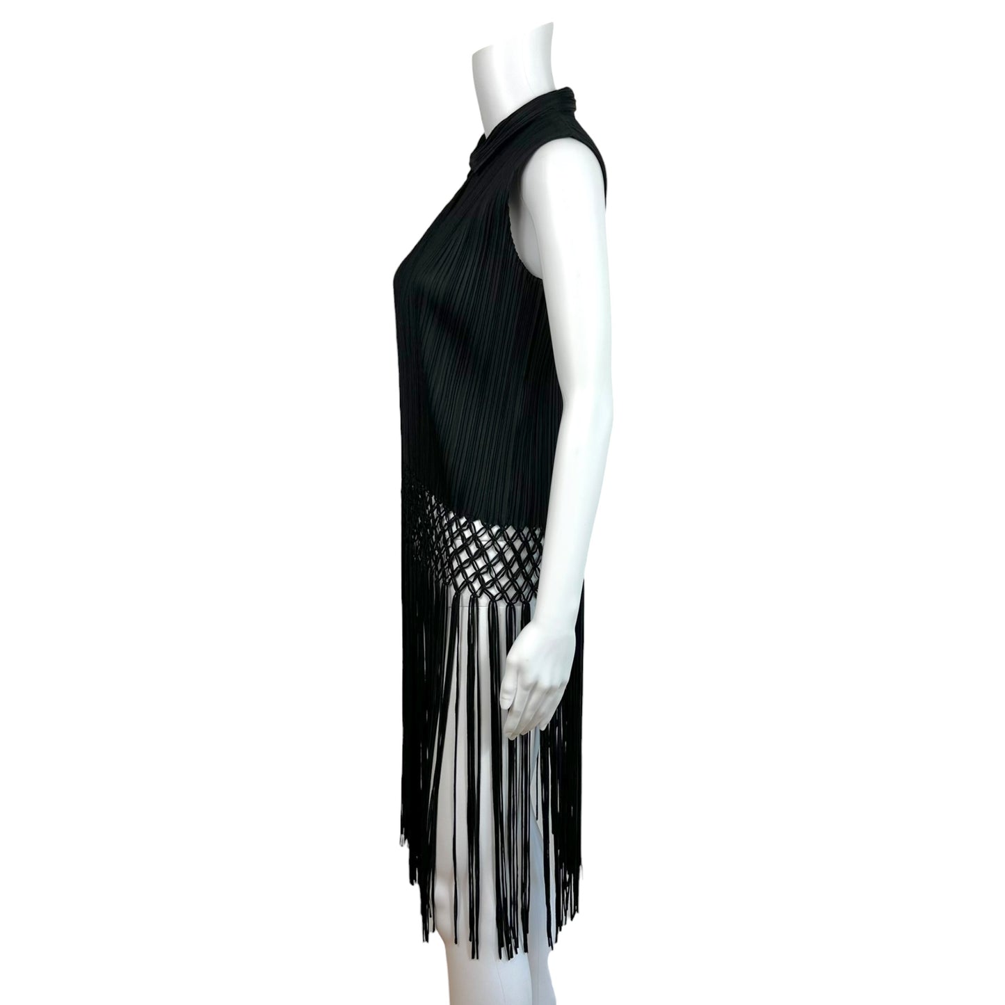 Issey Miyake Pleats Please Black Fringe Trim Tank