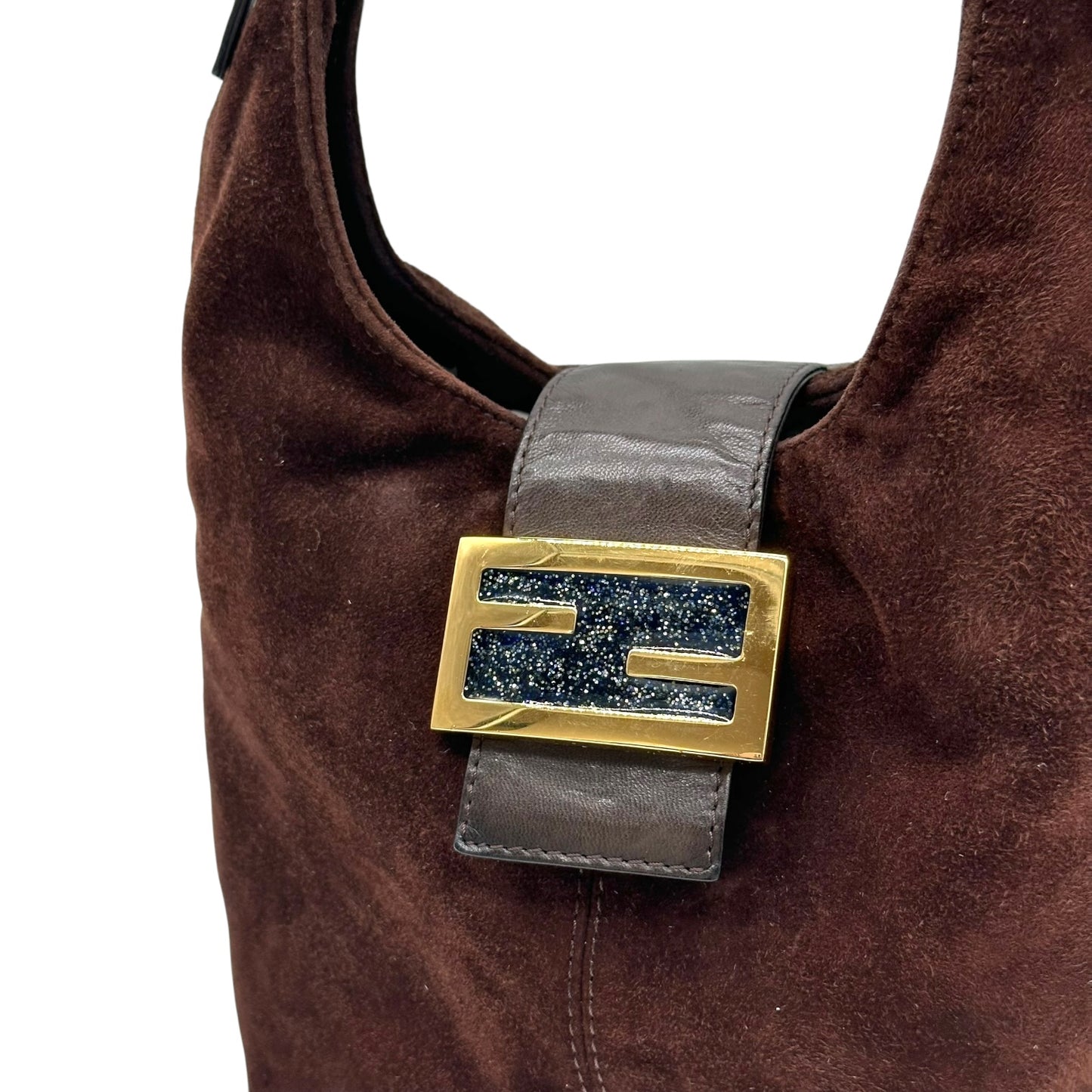 Fendi Brown Suede Baguette Bucket Shoulder Bag
