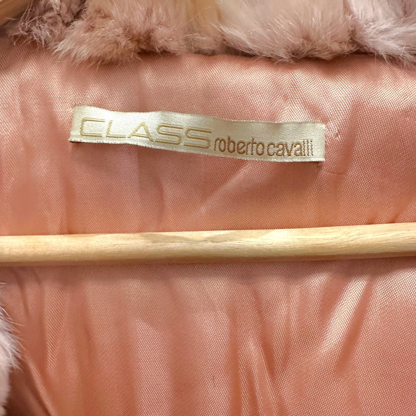 Roberto Cavalli Class Pink Rabbit Fur Coat w/ Leather Bows