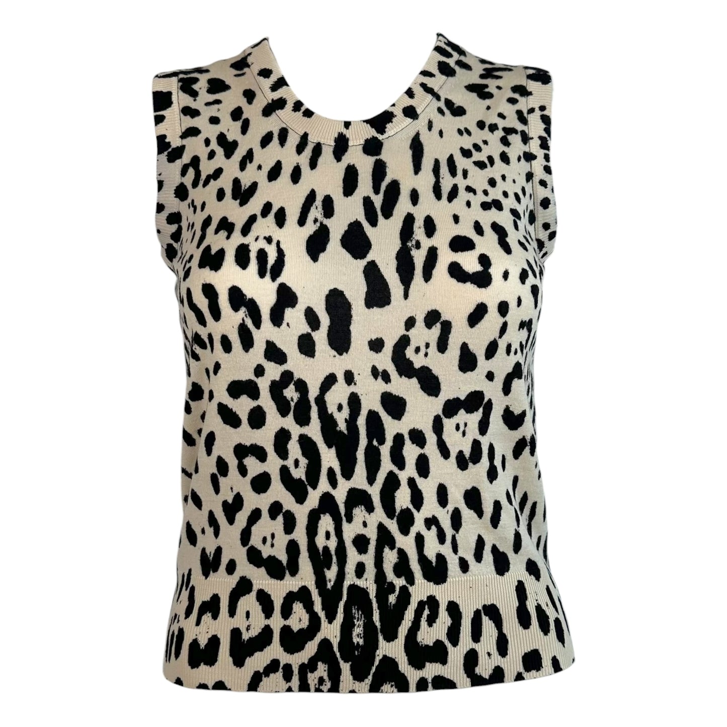 Dolce & Gabbana Cashmere Tank Black White Leopard Print