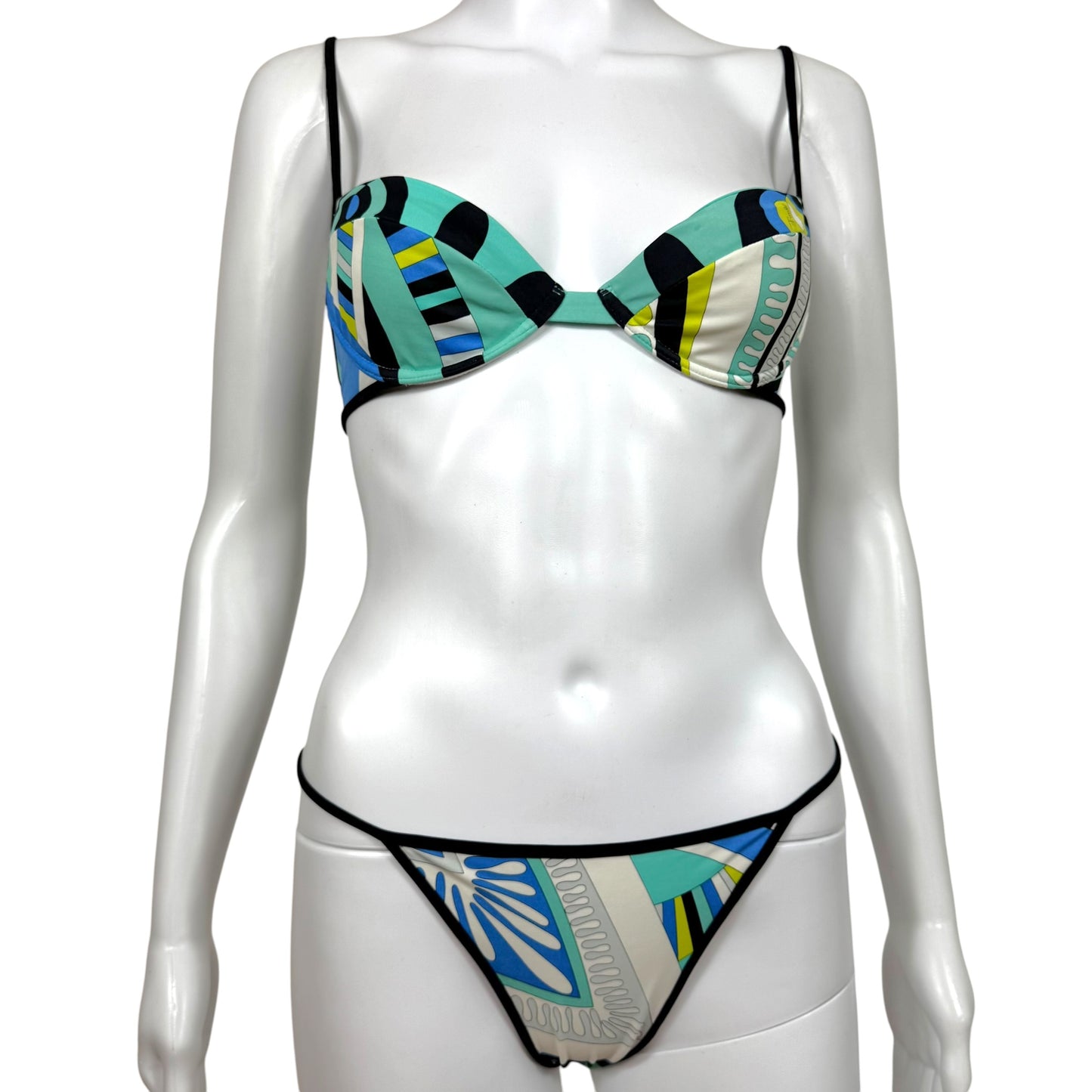 Emilio Pucci Blue & Green Printed Bikini & Micro Short Set