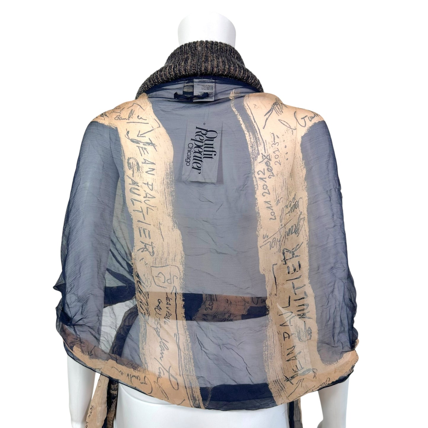 Jean Paul Gaultier Tattoo Print Sheer Silk & Knit Wrap Shawl