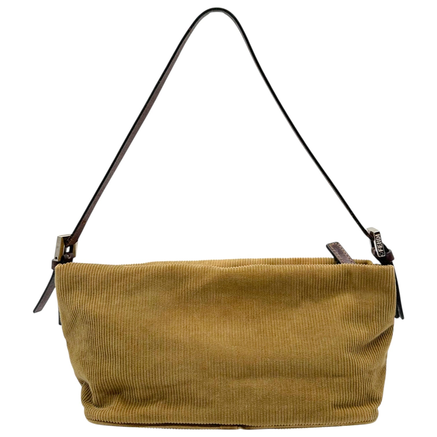 Fendi Pochette Bag Tan Corduroy Zipper Closure