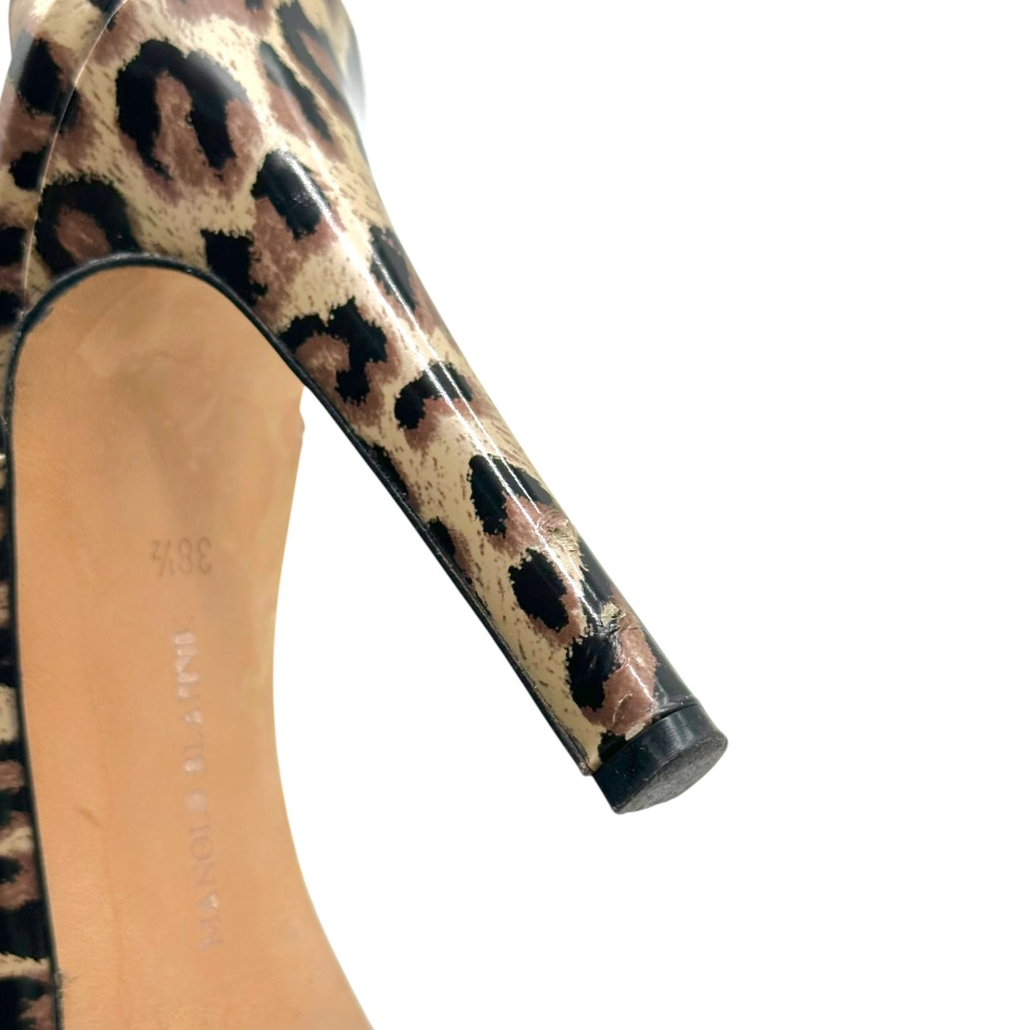 Manolo Blahnik Leopard Patent Leather Slingback Sandals