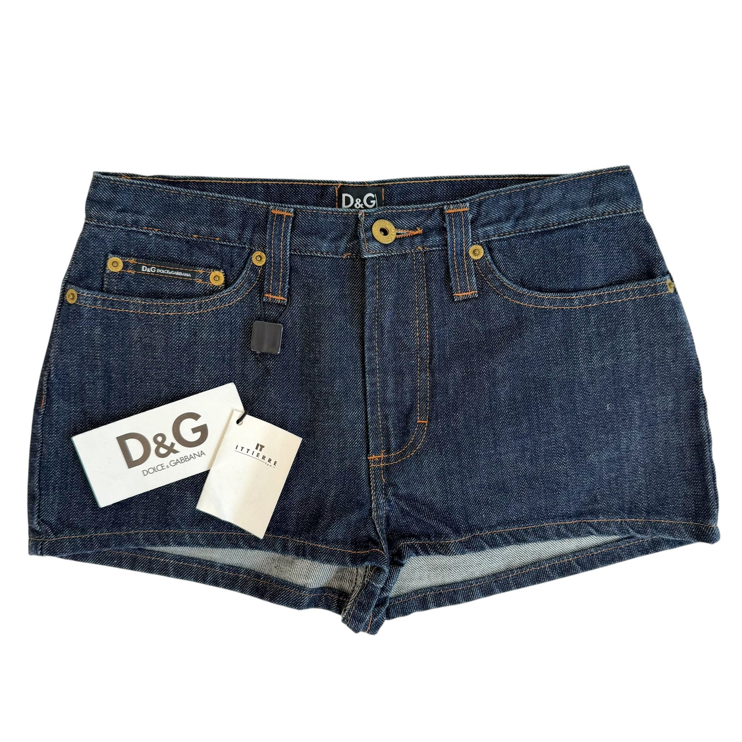 Dolce & Gabbana High Rise Mini Denim Shorts Gold Graphic
