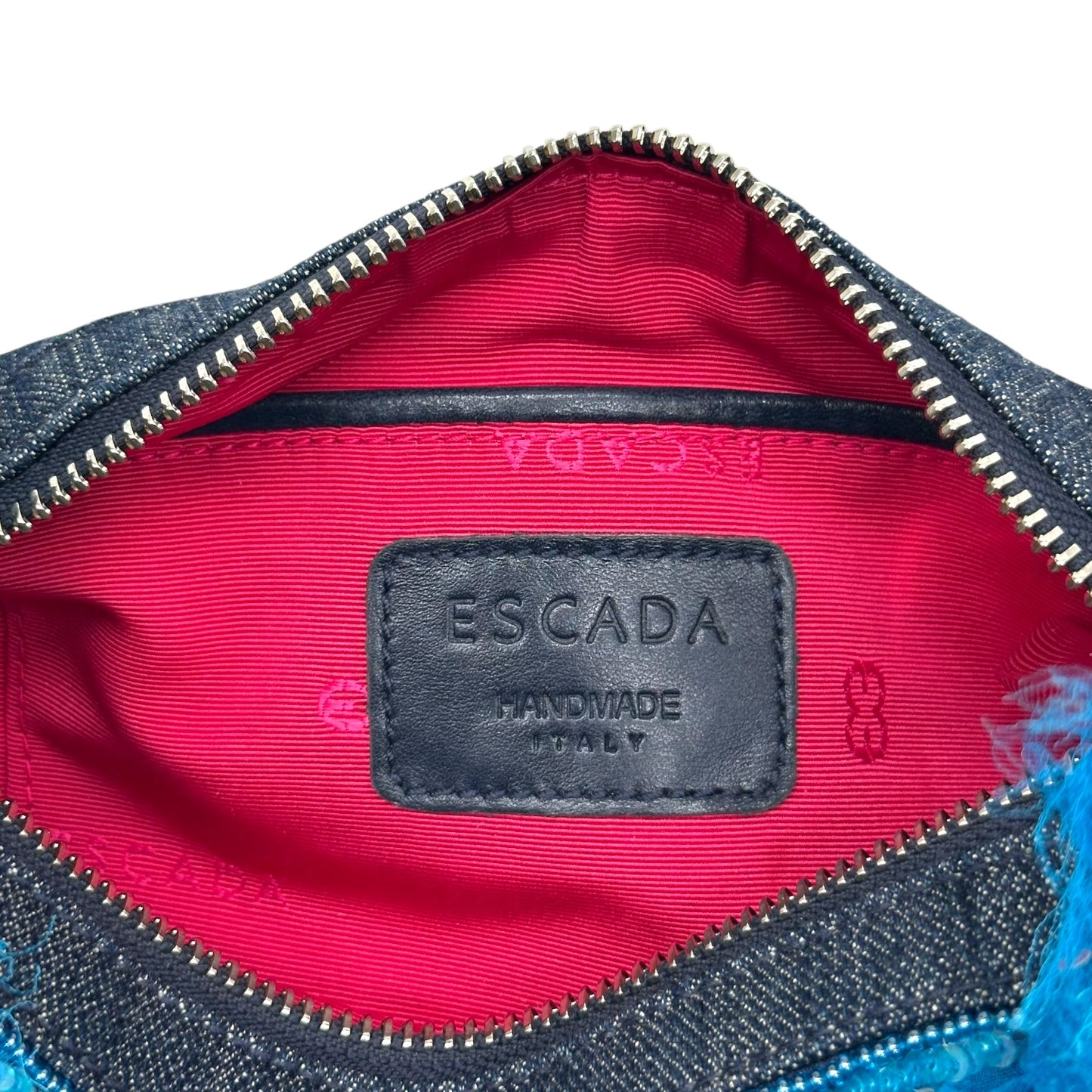 Escada Multicolor Floral Sequin Beaded Denim Mini Bag