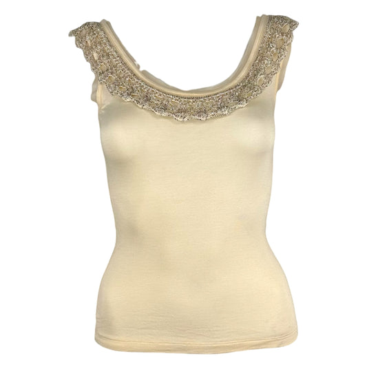 Dolce & Gabbana White Beaded Crochet Collar Tank Top