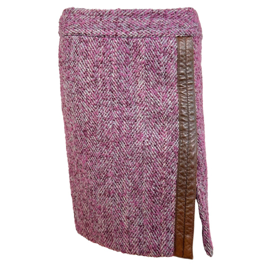 Dolce & Gabbana F/W 2001 Purple Tweed & Leather Midi Skirt
