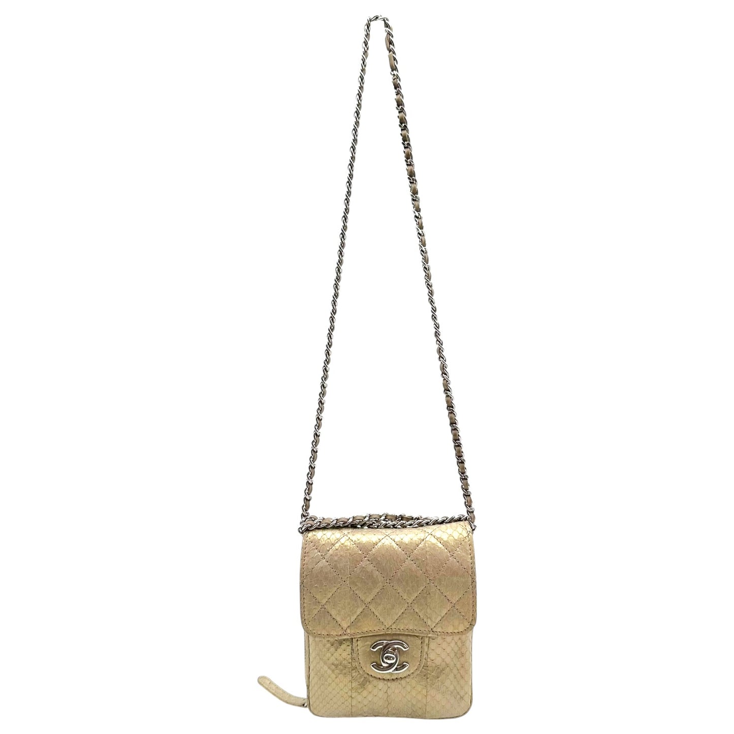 Chanel Gold Python & Silver Hardware Square Wallet On Chain Crossbody Bag 2012