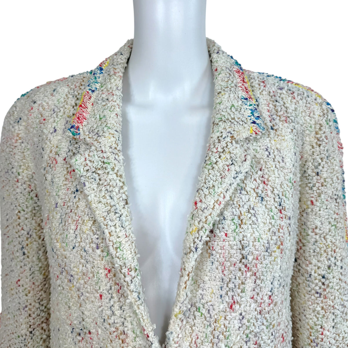 Chanel Tweed Jacket White Multicolor Puff Paint Trim