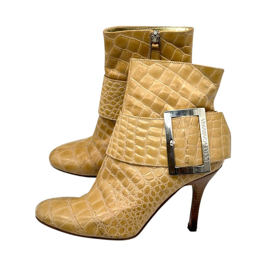 Dolce & Gabbana Tan Croc Buckle Heeled Boots