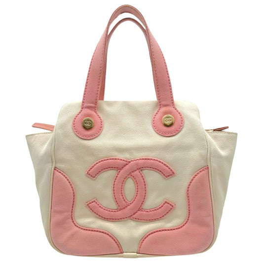 Chanel Mini Tote Bag Pink White Canvas Gold Hardware