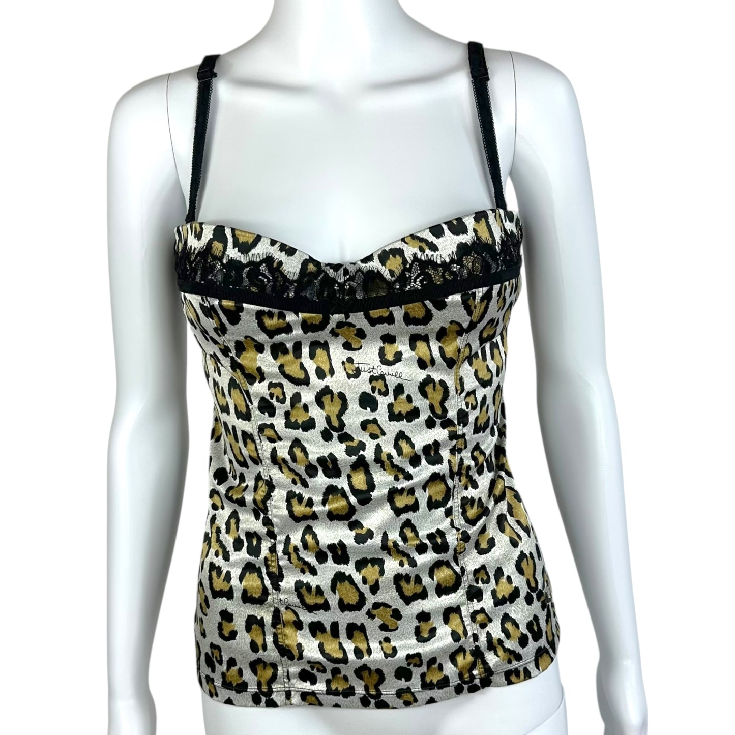 Just Cavalli Roberto Cavalli Leopard Print Lace Back Bustier Top