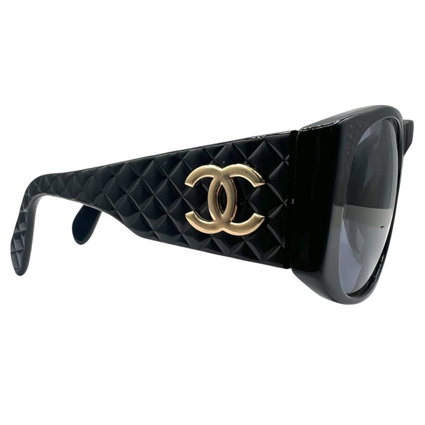 Chanel 01450 90's Black & Gold Matelasse Round Sunglasses w/ Case