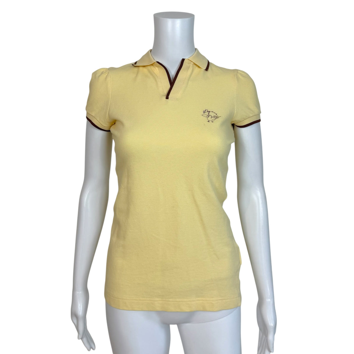 Dsquared2 Light Yellow & Brown Logo Bird Embroidered Polo Top