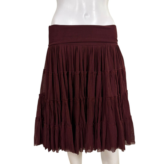 Jean Paul Gaultier Soleil Burgundy Mesh Tiered Midi Skirt