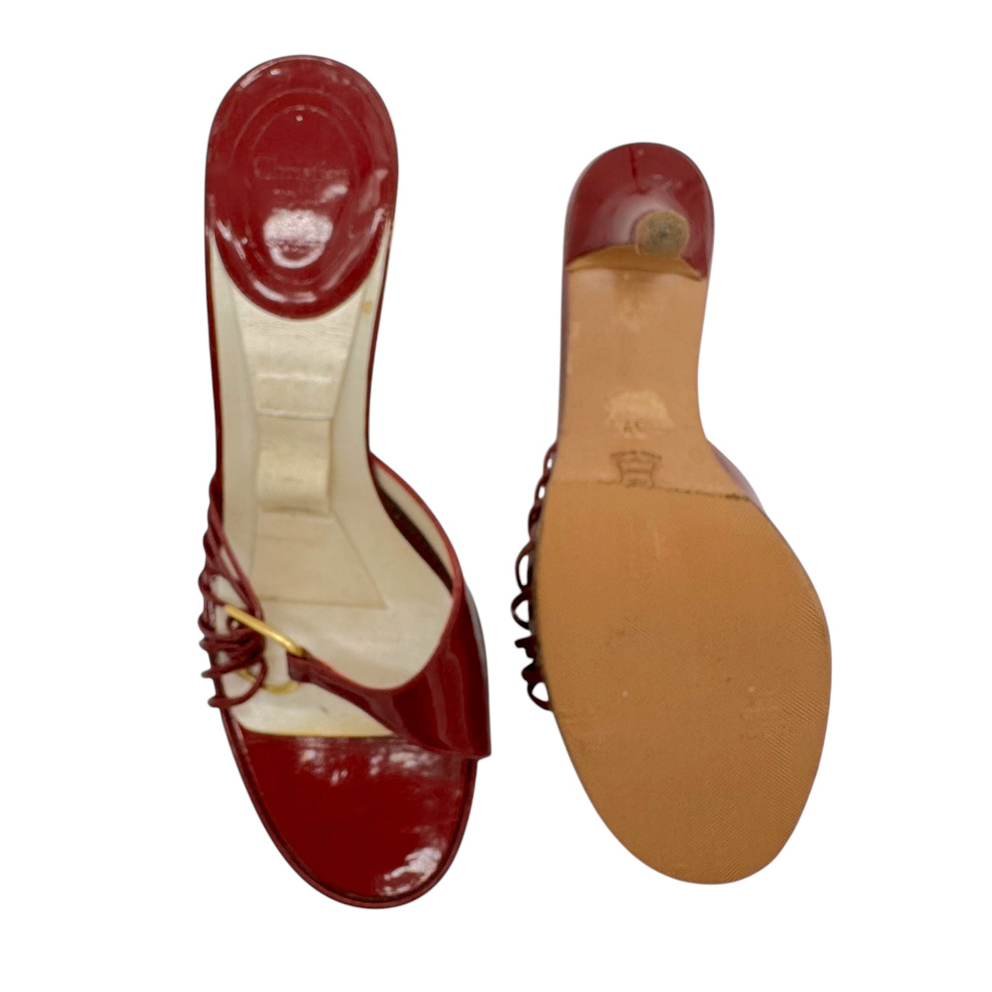 Christian Dior Red Patent Leather Heeled Mule Sandals - Outfit Repeater