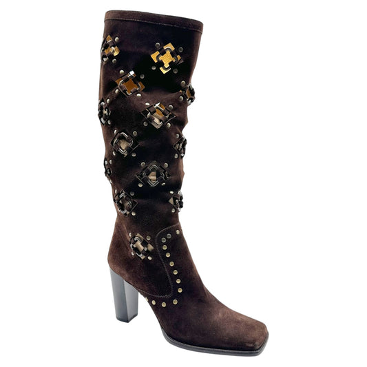 Dolce & Gabbana Brown Suede Cut-Out Heeled Slouch Boots