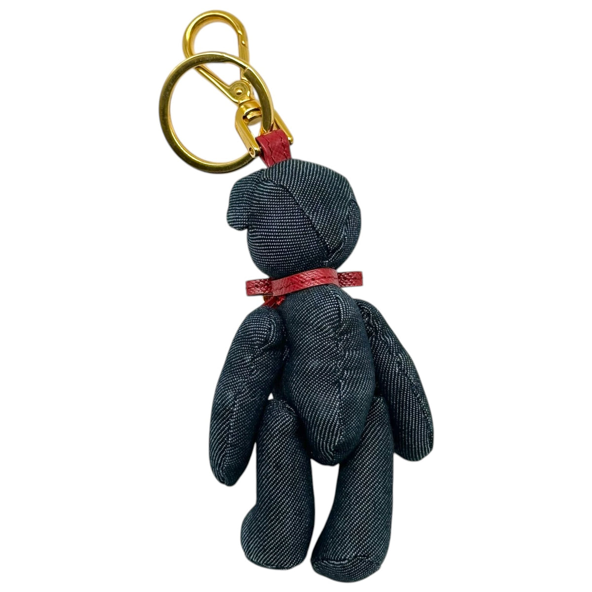Prada Teddy Bear Bag Charm Keychain Denim Red Leather