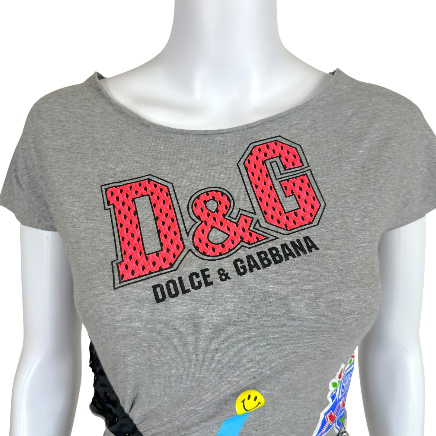 D&G Dolce & Gabbana Sports Graphic Lace Up Off-Shoulder T-Shirt