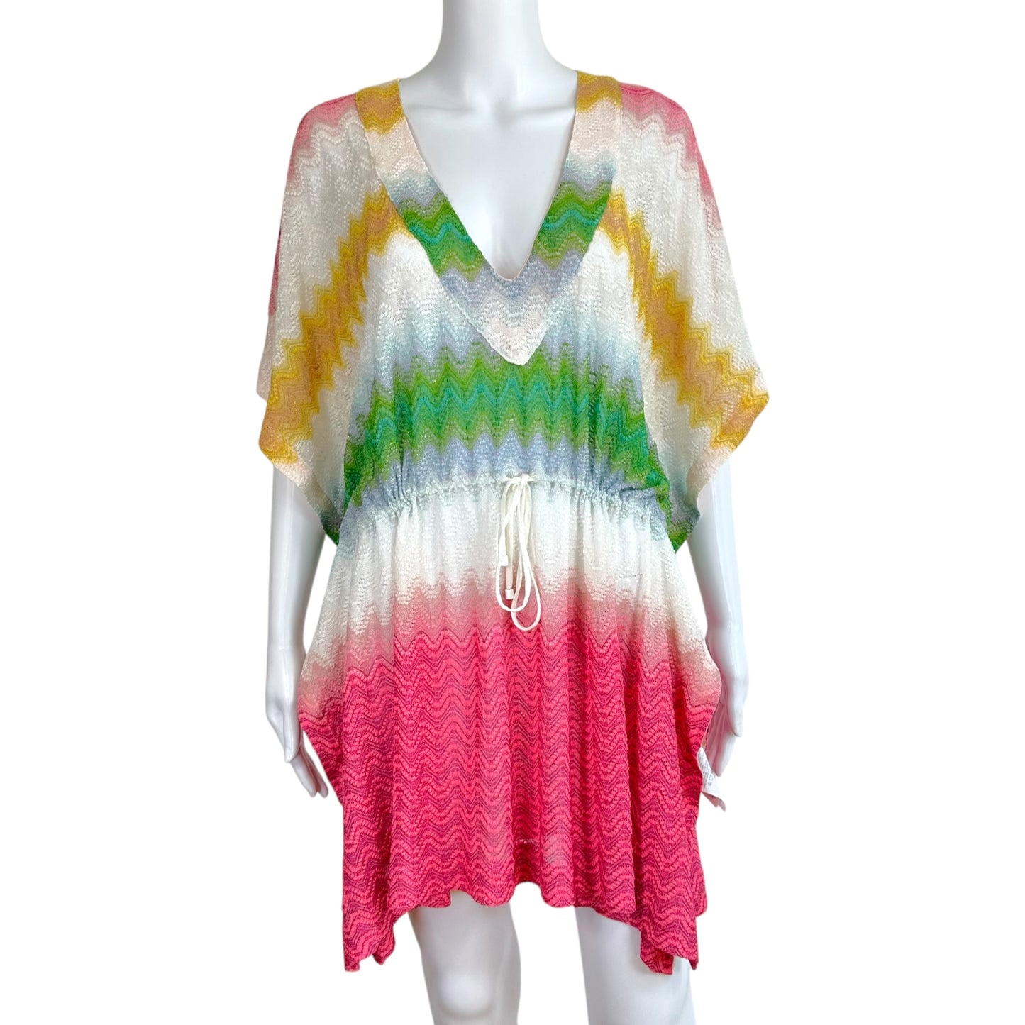 Missoni Mare Semi-Sheer Metallic Chevron Knit Dolman Sleeve Mini Dress